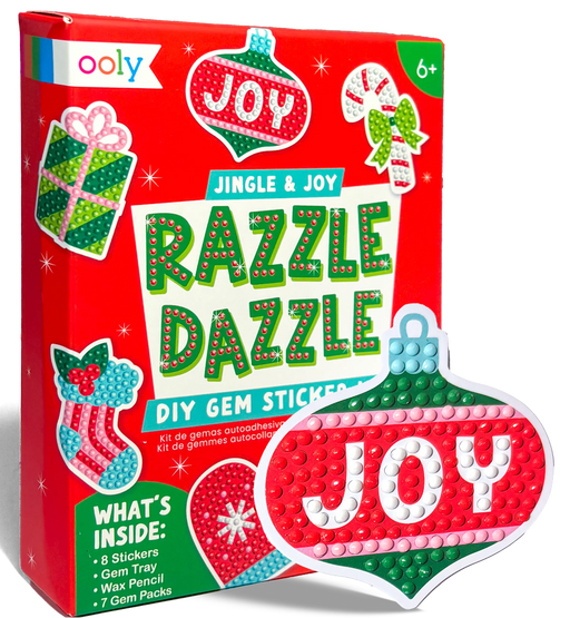 OOLY Jingle & Joy Razzle Dazzle DIY gem sticker kit on red holiday packaging