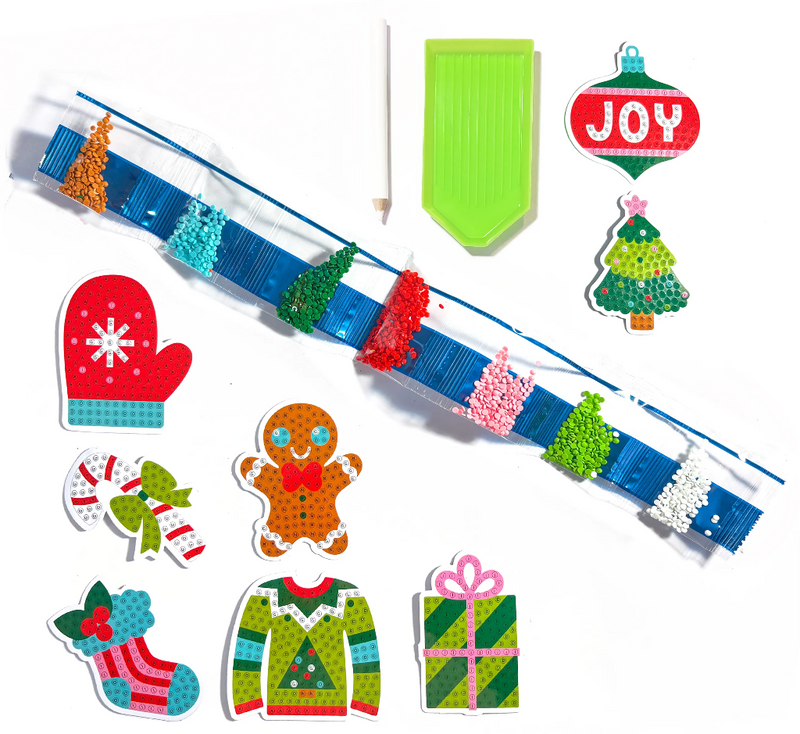 Mini Razzle Dazzle Jingle & Joy diamond art kit with Christmas-themed sticker designs and gem bead tray