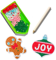 Mini Razzle Dazzle diamond art kit with gingerbread man, JOY ornament, gem tray, and stylus