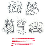OOLY Mini Shrink-Its Holly Jolly set with five Christmas-themed shrink art ornaments and red bead chains