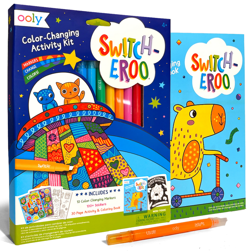 OOLY Switch-Eroo Color-Changing Activity Kit with markers, stickers, and coloring book