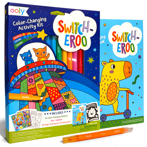 OOLY Switch-Eroo Color-Changing Activity Kit with markers, stickers, and coloring book