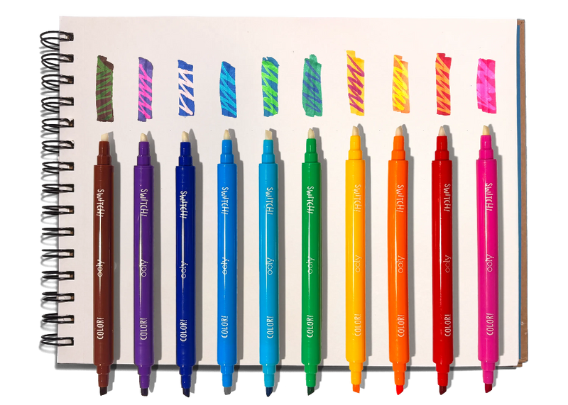 OOLY Switch-eroo color-changing dual-tip markers set of 11 displayed on spiral sketchbook
