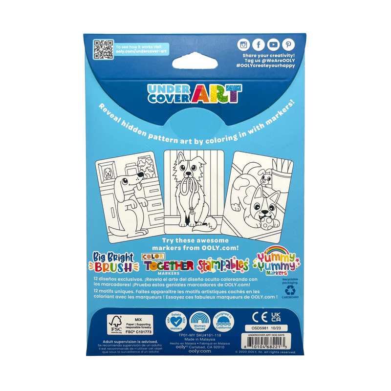 OOLY Undercover Art Hidden Patterns Dog Days coloring kit package on white background