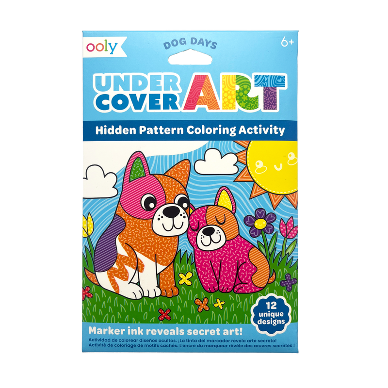 OOLY Under Cover Art Dog Days hidden pattern coloring book with cute dogs on cover