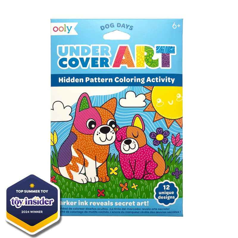 OOLY Under Cover Art Dog Days hidden pattern coloring activity book with award badge