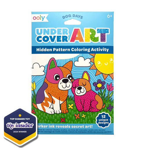 OOLY Under Cover Art Dog Days hidden pattern coloring activity book with award badge
