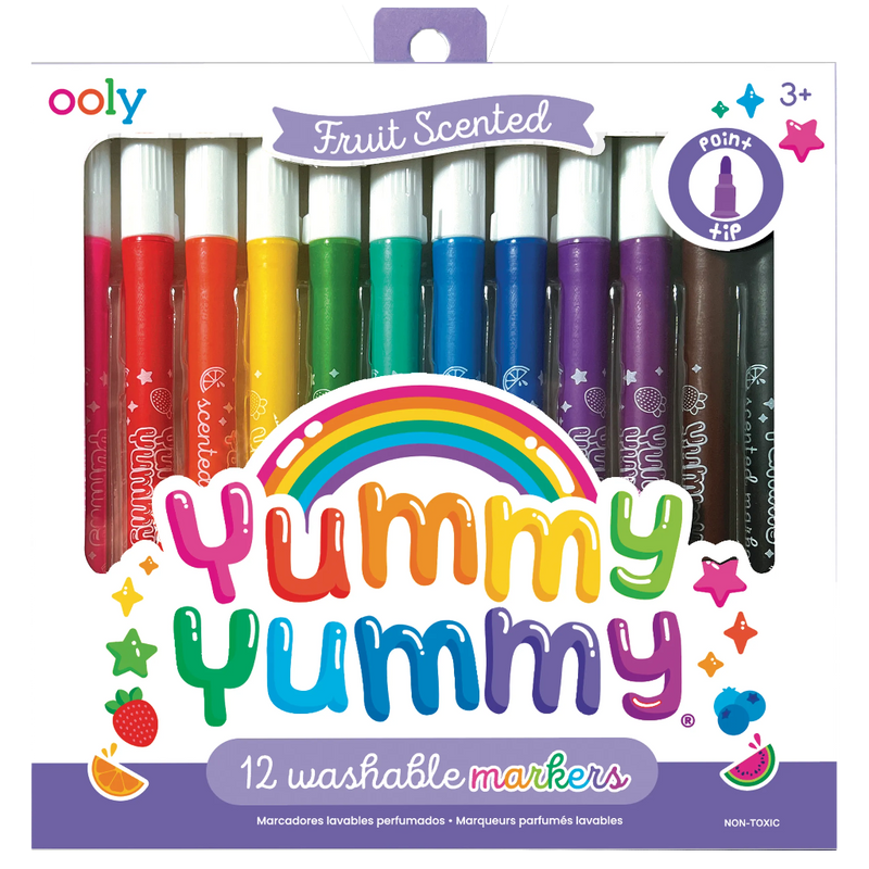 OOLY Yummy Yummy fruit scented 12 washable markers set with point tip on white background