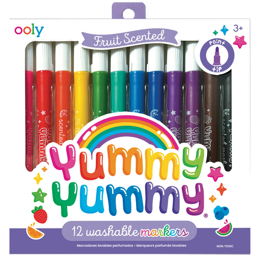 OOLY Yummy Yummy fruit scented 12 washable markers set with point tip on white background