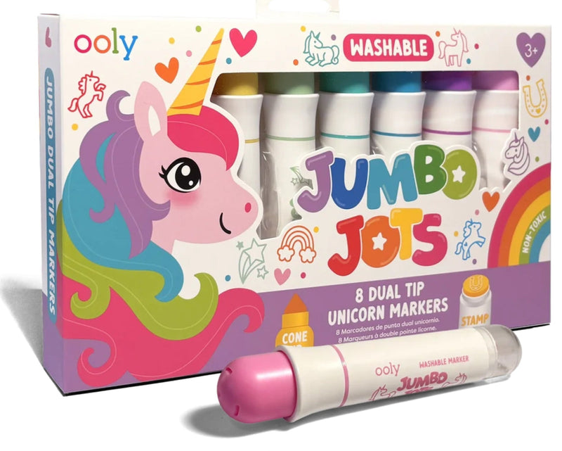 Ooly Jumbo Jots Unicorn Markers set in its retail packaging, with one pink marker shown in front of the box on a white background.