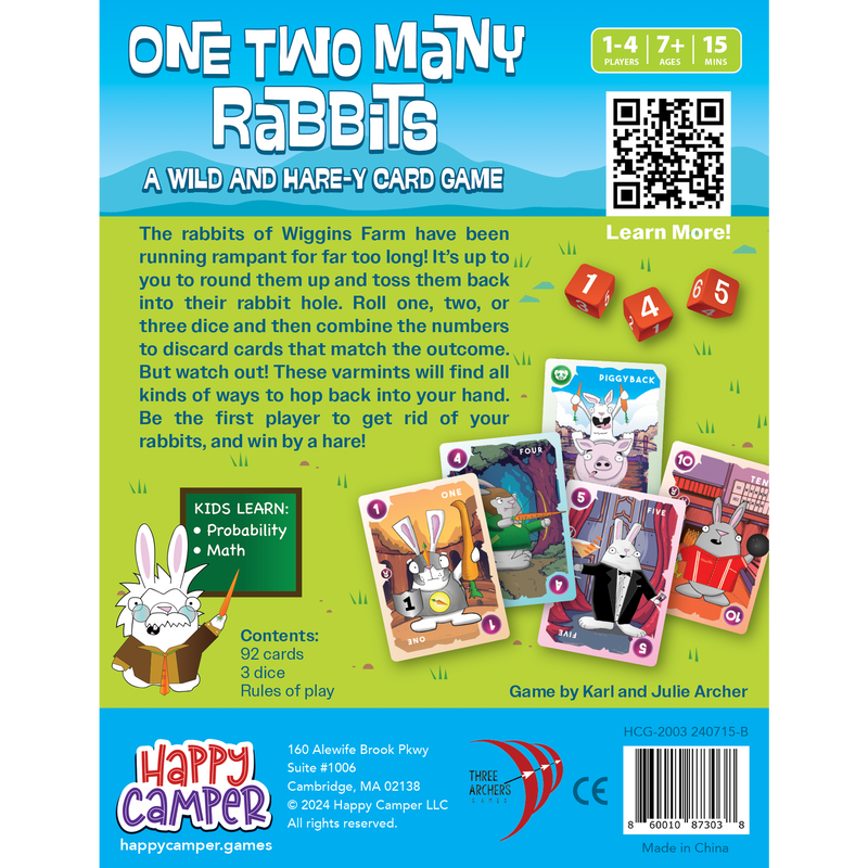 One Two Many Rabbits card game box showing game contents and rules