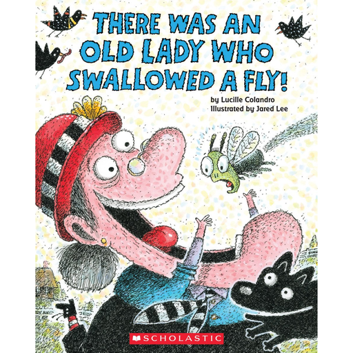 Book cover of 'There Was an Old Lady Who Swallowed a Fly' with colorful illustration of an old lady and fly.