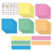 Set of colorful sticky notes and labels on a white background