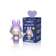 Purple bunny astronaut Momiji blind box figure with space-themed packaging and heart accessory