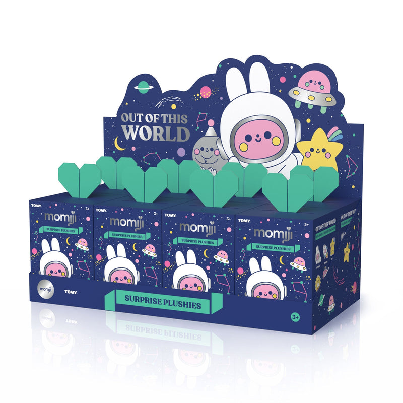 Momiji Out of this World blind box plush display case with space-themed bunny characters