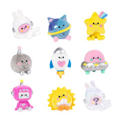 Nine cute kawaii space-themed plush toys including astronaut, rocket, star, UFO and robot characters