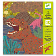 DJECO dinosaur scratch cards art kit with colorful T-Rex design and packaging