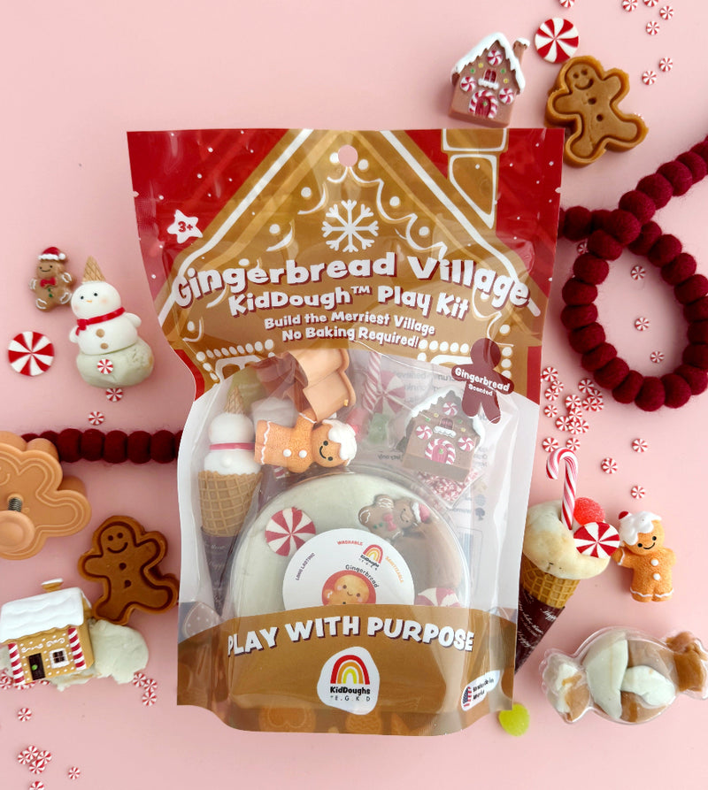 EarthGrown KidDoughs Gingerbread Village sensory play kit with dough and holiday accessories