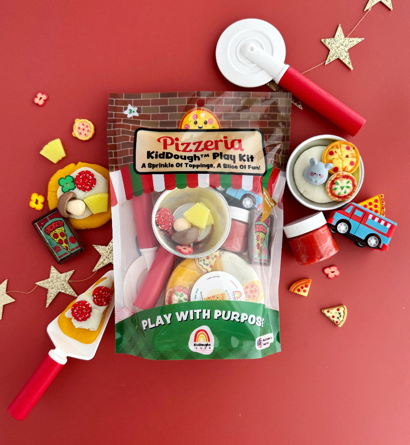 EarthGrown KidDoughs Pizzieria sensory play kit with dough and pizza-making accessories