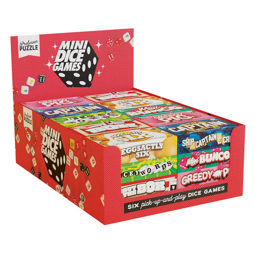 Professor Puzzle Mini Dice Games collection box displaying six different pick-up-and-play games