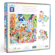 eeBoo 1000 piece jigsaw puzzle box showing French marketplace scene with puzzle pieces