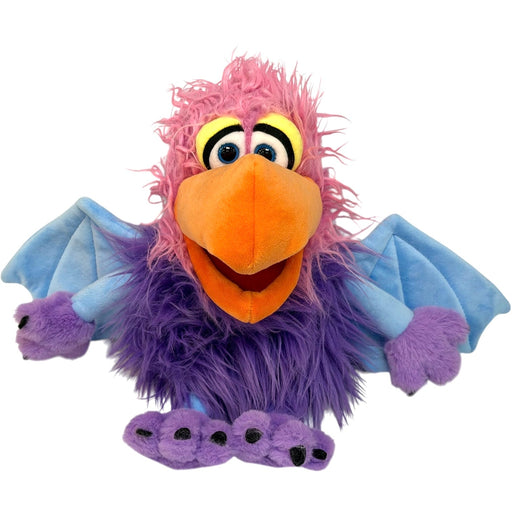 Living Puppets Sheri 13 inch purple and pink bird puppet with wings spread