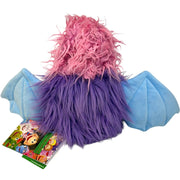 Living Puppets Sheri 13 inch furry monster puppet with blue wings and purple pink hair