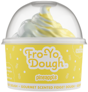 Fro-Yo Dough pineapple scented fidget dough in clear container with yellow packaging