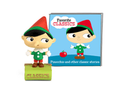 Tonie figurine of Pinocchio with pointed hat next to product packaging box