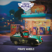 Crazy Motors Pirate Wheels toy car with pirate driver in miniature town setting