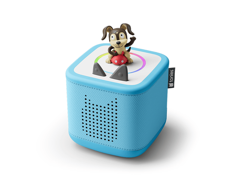 Blue TonieBox 2 Starter Set with Playtime Puppy Tonie figure on white background