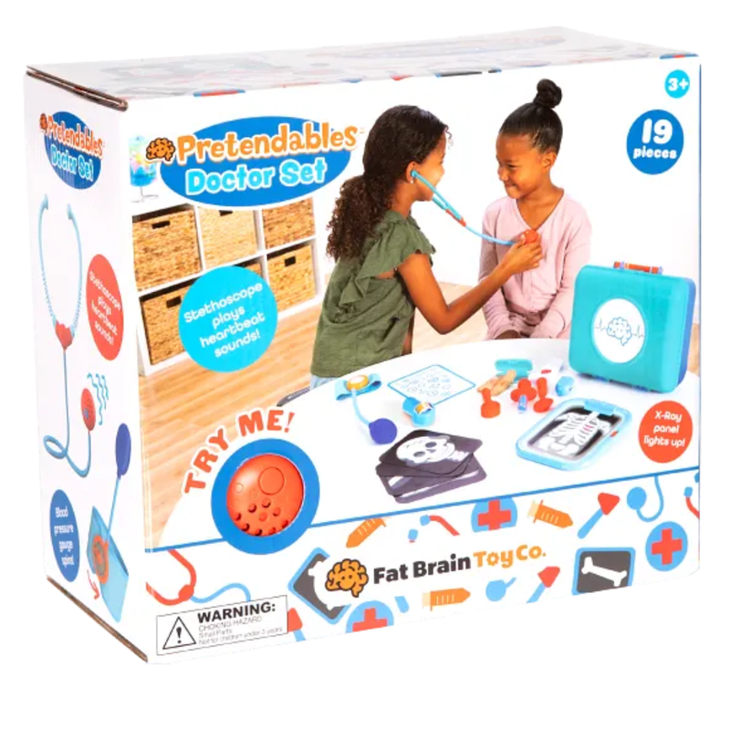 Box of Pretendables Doctor Set toy with two children playing doctor on the packaging.