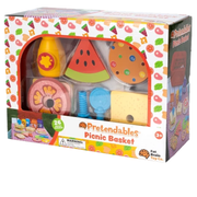 Pretendables Picnic Basket toy set packaging with colorful items and brand logo.