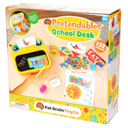 Pretendables School Desk toy set packaging with colorful graphics and text.