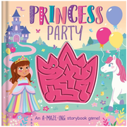 Children's board book cover titled 'Princess Party' with a princess, unicorn, and maze.