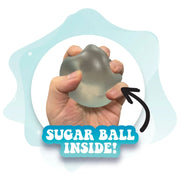 Clear gel sugar ball filling inside Purrfect Pals squishy sensory toy.