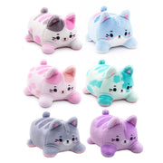 Pastel Purrfect Pals squishy cat plush collection in colorful striped designs.