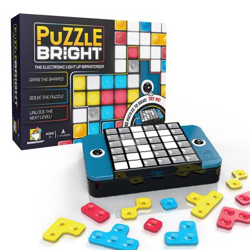 Puzzle Bright electronic light-up brain teaser game with colorful tetris-like pieces and grid board.
