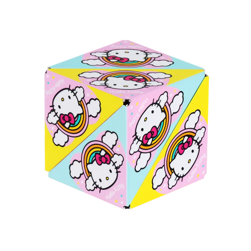 Shashibo cube puzzle featuring Hello Kitty design with rainbow patterns and unicorn themes