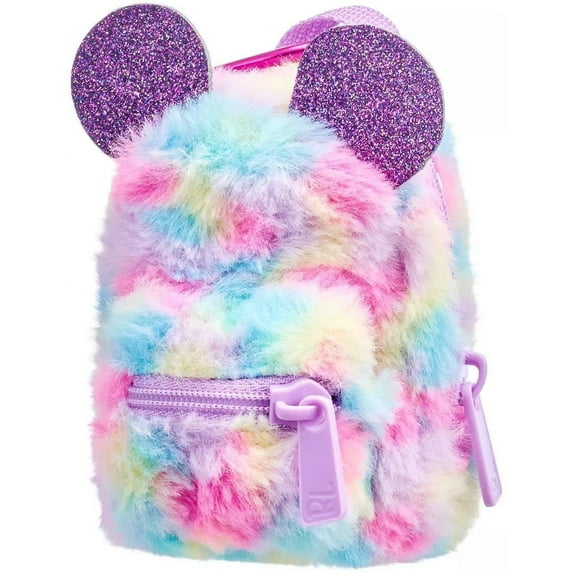 Multicolor fluffy Disney backpack with purple glitter Mickey ears and pink bow