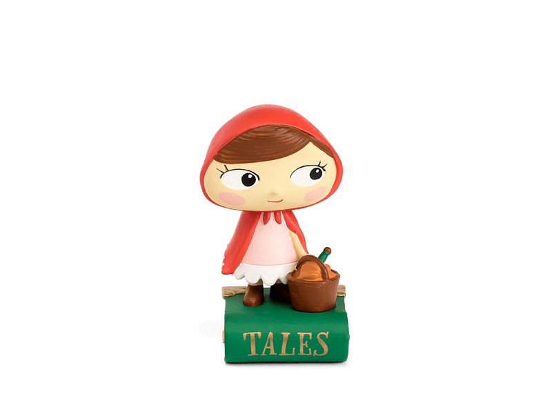 Little Red Riding Hood Tonie figurine with red hood and basket on green base labeled TALES