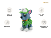 Tonie Paw Patrol Rocky figure in green uniform with feature icons around it