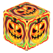 Shashibo Forest magnetic puzzle cube with swirling flame skull pattern in vibrant colors