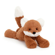 Jellycat Smudge Fox plush toy in orange and white fur lying down