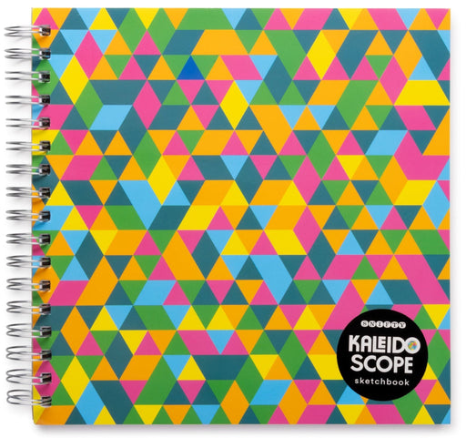 Kaleidoscope spiral-bound sketchbook with colorful geometric triangle pattern cover