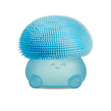 Blue mushroom-shaped stress toy with spiky silicone texture and cute face