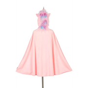Pink unicorn cape with colorful mane and horn displayed on mannequin