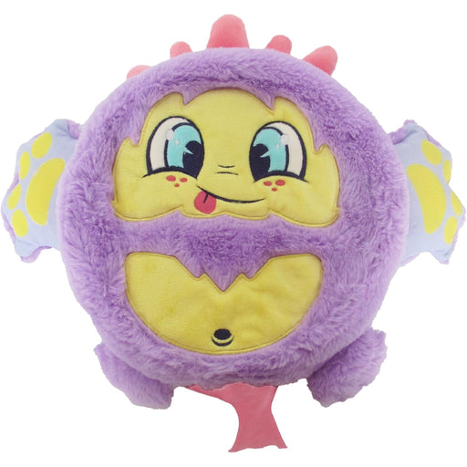 Picture of purple scented (grape) plush Fart Monster on white background.  Name is Cheeky. 