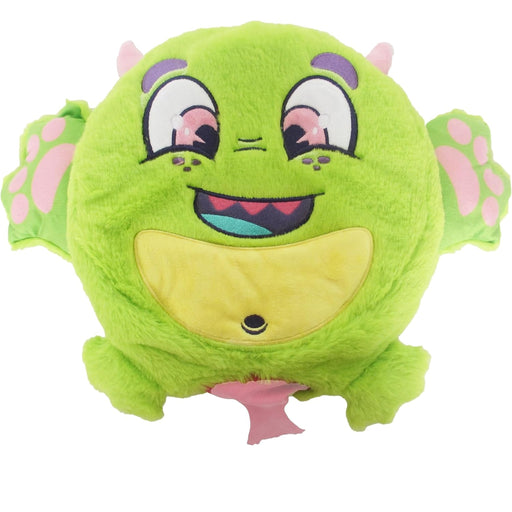 Picture of lime green scented (lemom-lime) plush Fart Monster on white background.  Name is Fizzler.  
