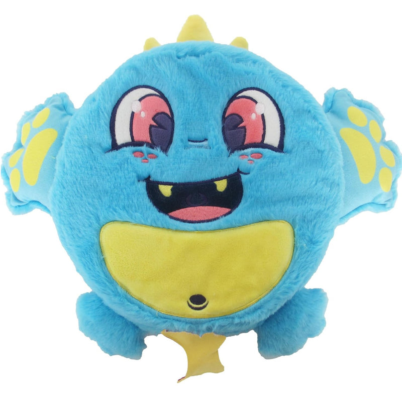 Picture of blue scented (kiwi) plush Fart Monster on white background.  Name is Tootles.  